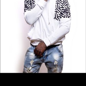 White hoodie/sweatshirt with iconic pattern